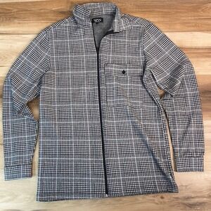 BoohooMAN Shirt Mens Medium Plaid Zip-Up Collared Shirt Jacket Black White